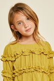 G6835 Avocado Girls Textured Ruffle Front Top Detail