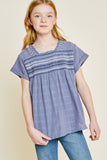 G6874 Dark Blue Girls Embroidered Smocked Top Front