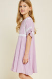 G6925-LAVENDER Crochet Mini Babydoll Dress Alternate Angle