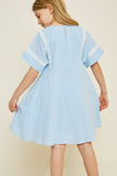 G6925-SKY Crochet Mini Babydoll Dress Back