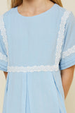 G6925-SKY Crochet Mini Babydoll Dress Detail