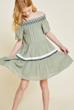 G6979-OLIVE Off-Shoulder Tiered Mini Tunic Alternate Angle