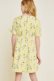 G7020-YELLOW MIX Floral Tie-Sleeve Mini Babydoll Dress Back