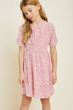 G7057-PINK MIX Floral Smocked Mini Babydoll Dress Front