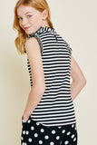 G7071-BLACK Stripe Ruffle Mock Neck Tank Top Back