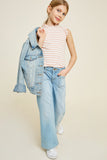 G7071-PINK Stripe Ruffle Mock Neck Tank Top Front