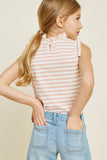 G7071-PINK Stripe Ruffle Mock Neck Tank Top Back