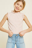 G7071-PINK Stripe Ruffle Mock Neck Tank Top Alternate Angle