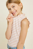 G7071-PINK Stripe Ruffle Mock Neck Tank Top Alternate Angle