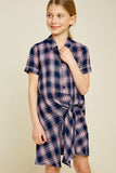 Mini Plaid Tie-Front Shirt Dress