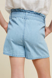 G7251-Light DENIM Belted High-Rise Paperbag Shorts Alternate Angle