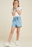 G7251-TANGERINE Belted High-Rise Paperbag Shorts Back