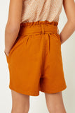 G7251-Light DENIM Belted High-Rise Paperbag Shorts Back