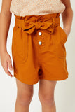 G7251-Light DENIM Belted High-Rise Paperbag Shorts Alternate Angle