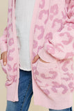 G7300-PINK Leopard Knit Open Front Cardigan Full Body