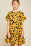 G7306-MUSTARD Leopard Mini Babydoll Dress Front