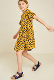 G7306-MUSTARD Leopard Mini Babydoll Dress Alternate Angle