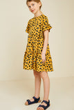 G7306-MUSTARD Leopard Mini Babydoll Dress Alternate Angle