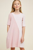 G7333-PINK Contrast Striped Swing Mini Dress Front