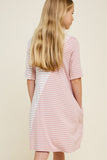 G7333-PINK Contrast Striped Swing Mini Dress Back