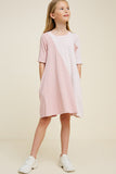 G7333-PINK Contrast Striped Swing Mini Dress Alternate Angle