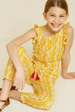 G7340-YELLOW Printed Tassel-Tie Jumpsuit Sitting