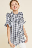 Plaid Ruffle Mock Neck Top