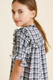 G7410-BLACK Plaid Ruffle Mock Neck Top Back