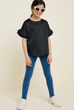 G7431-BLACK Pleated Tier Sleeve Top Alternate Angle