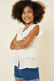 G7496-STONE Button-Down Tiered Ruffle Hem Top Alternate Angle