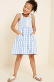 G7605-BLUE Checkered Mini Pocket Dress Alternate Angle