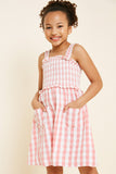 G7605-PINK Checkered Mini Pocket Dress Front