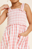 G7605-PINK Checkered Mini Pocket Dress Front Detail