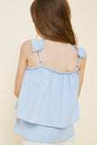 G7607-LT DENIM BLUE Tiered Pleated Strap Tank Top Back