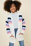 G7656 Off White Mix Stripe Pocket Cardigan Sweater Side Detail