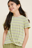 G7659-YELLOW MIX Stripe Twist Hem Top Front