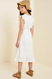 G7667-OFF WHITE Belted Ruffle Sleeve Maxi Dress Back