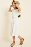 G7667-OFF WHITE Belted Ruffle Sleeve Maxi Dress Alternate Angle