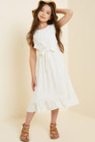 G7667-OFF WHITE Belted Ruffle Sleeve Maxi Dress Alternate Angle