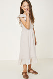 G7667-STONE Belted Ruffle Sleeve Maxi Dress Back