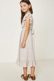 G7667-STONE Belted Ruffle Sleeve Maxi Dress Back Detail