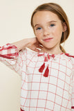 G7758-RED MIX Gingham Tassel-Tie Tunic Top Alternate Angle