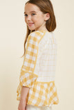 G7758-YELLOW MIX Gingham Tassel-Tie Tunic Top Back