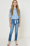 G7775-LIGHT DENIM Front-Tie Button-Down Collared Top Alternate Angle