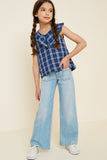 G7808-NAVY Plaid Ruffle Collar Tank Alternate Angle