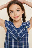 G7808-NAVY Plaid Ruffle Collar Tank Alternate Angle