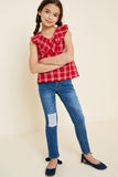 G7808 Red Girls Plaid Ruffle Collar Tank Full Body