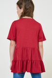 G7890-BURGUNDY Embroidered Ruffle Hem Tunic Top Back