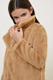 G7897 TAN Faux Fur Coat- Detail