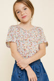 G7932-PEACH MIX Floral Criss-Cross T-Shirt Front